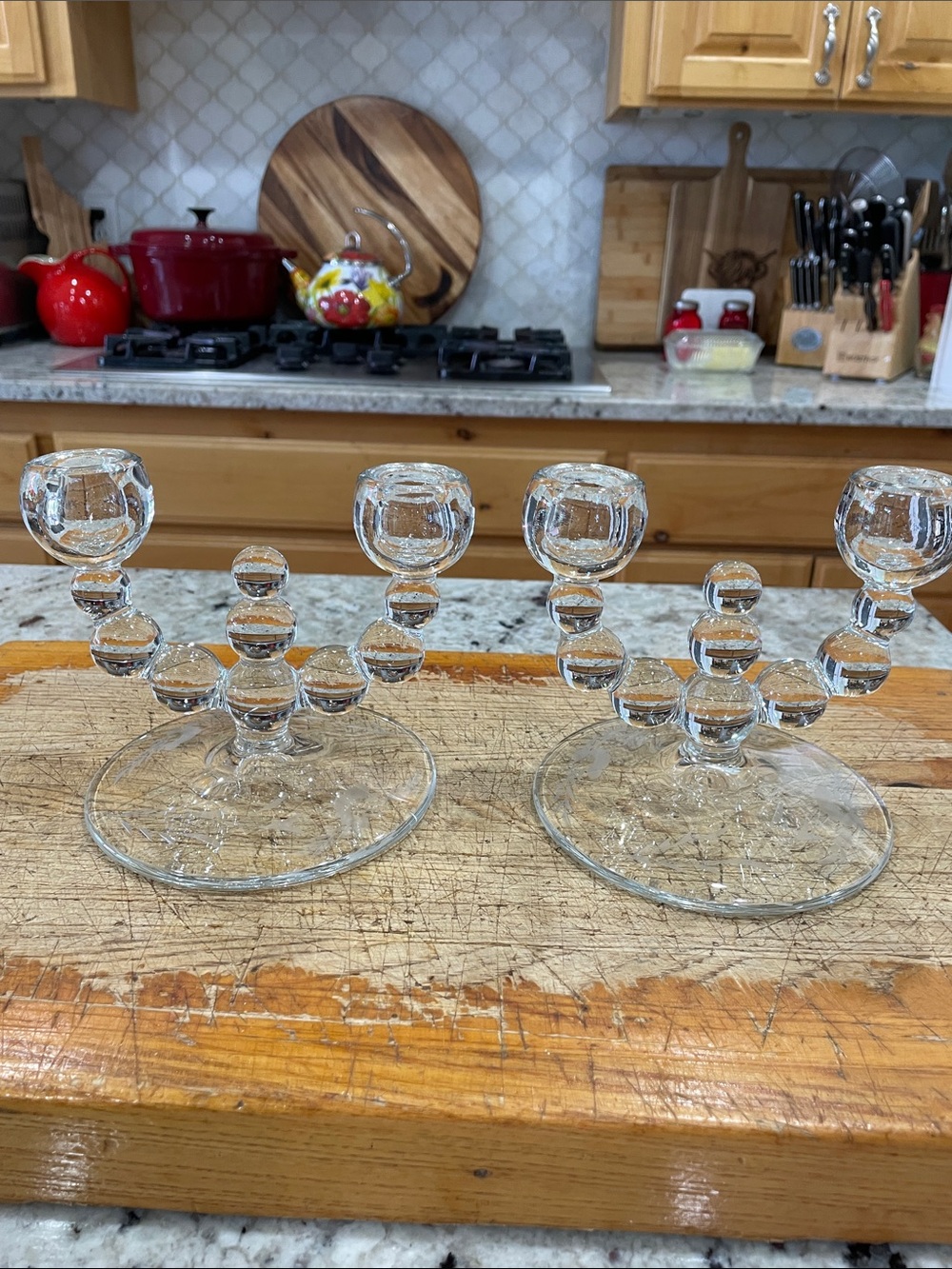 VTG Paden City glass double candle holders